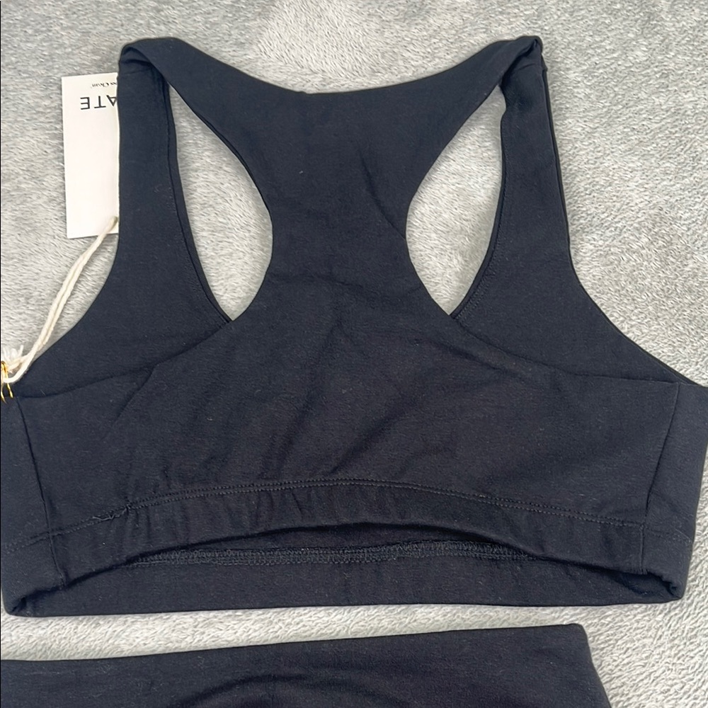 NEW MATE The Label S Organic Cotton Stretch Black Sports Bra and‎ Shorts Set - Picture 11 of 13